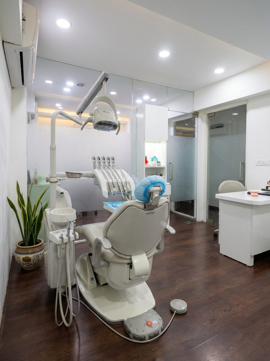 Dental treatment room with modern chair and equipment at SouthEx Dental, South Extension, New Delhi